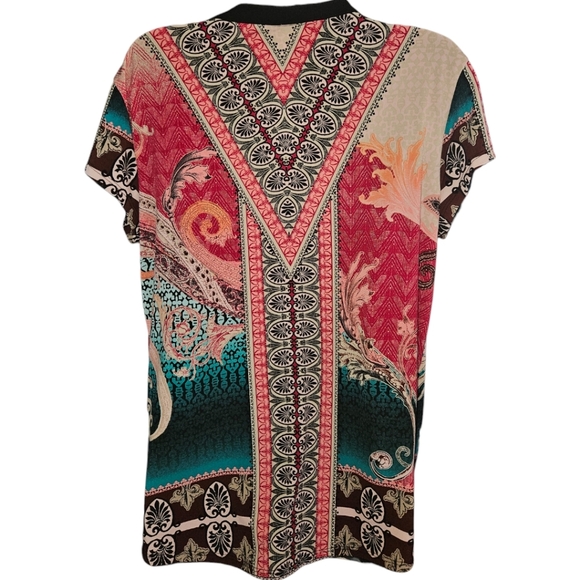 Dana Buchman Multi-Printed Button Up Short Sleeve Top - Picture 2 of 2